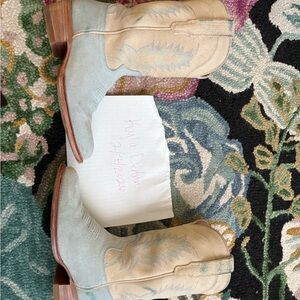 Tecovas Cream and Light Blue Heeled Boots